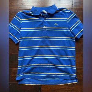 Lacoste Men's Striped Pique Polo Shirt Blue with Yellow and White Stripes
